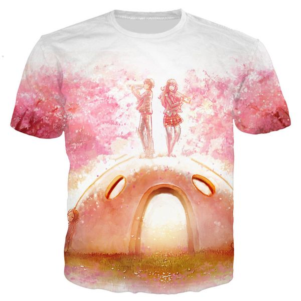 

новые аниме мультфильм ваша ложь в апреле последний harajuku стиль футболки 3d печатных женщин / мужчин с коротким рукавом мужская футболка, White;black