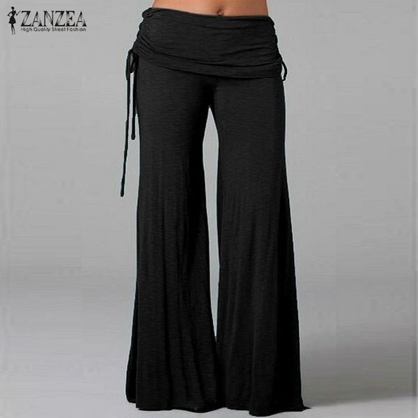 

women long flared wide leg pants 2017 summer ladies casual loose trousers layers fashion solid culottes plus size, Black;white