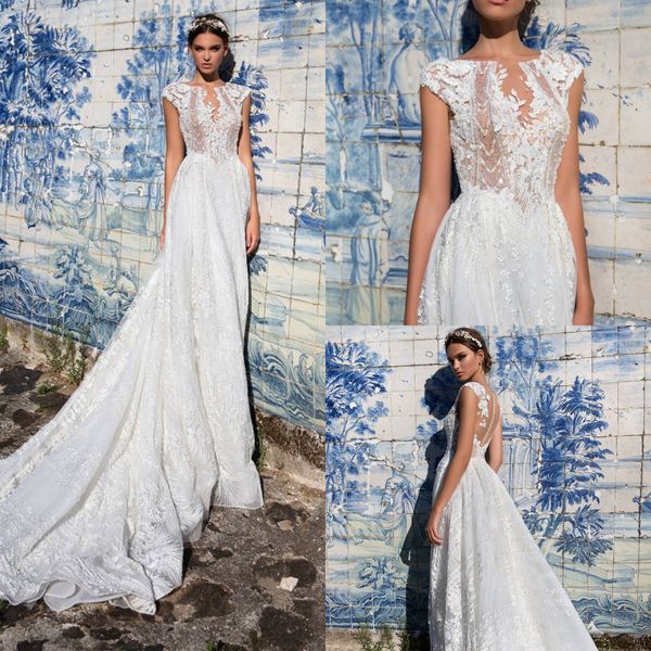 

milla nova 2018 country wedding dresses full lace short sleeves boho bridal gowns court train plus size wedding dress, White