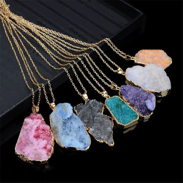 

natural crystal pendant necklace irregularity quartz healing natural stone pendant necklace couples long necklace for gift, Silver