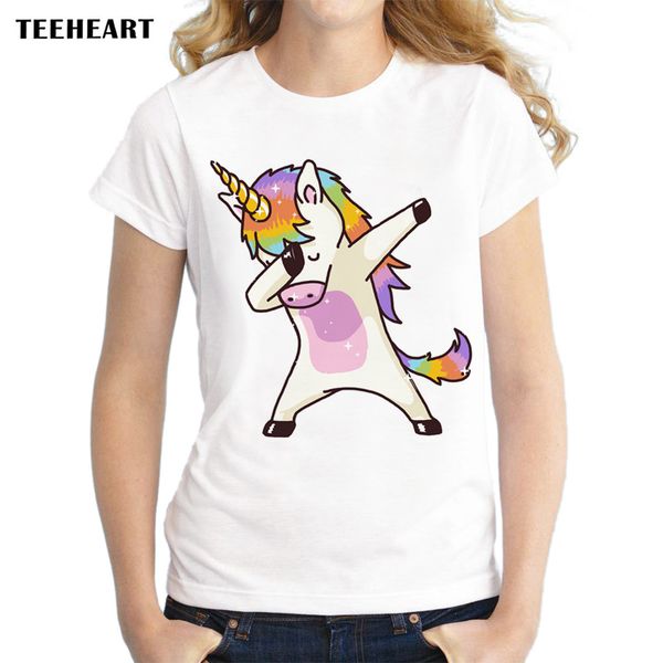 

2020 summer unicorn t-shirt for women short sleeve cute unicorn dab dance t shirt dabbing hip-hop pose t-shirt harakuju design tees, White