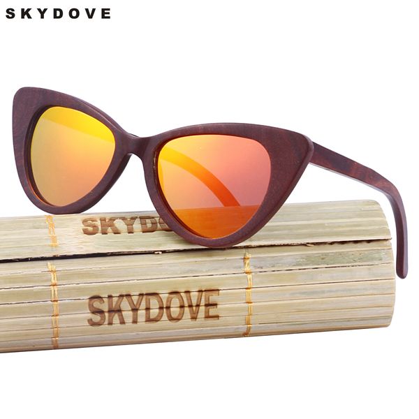 

skydove retro cat eye sunglasses wood woman butterfly wood sunglasses polarized sun glasses 2018 bamboo women, White;black
