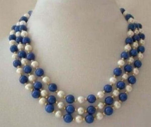 

3 rows real 7-8mm white pearl clasp necklace 17"-19", Silver