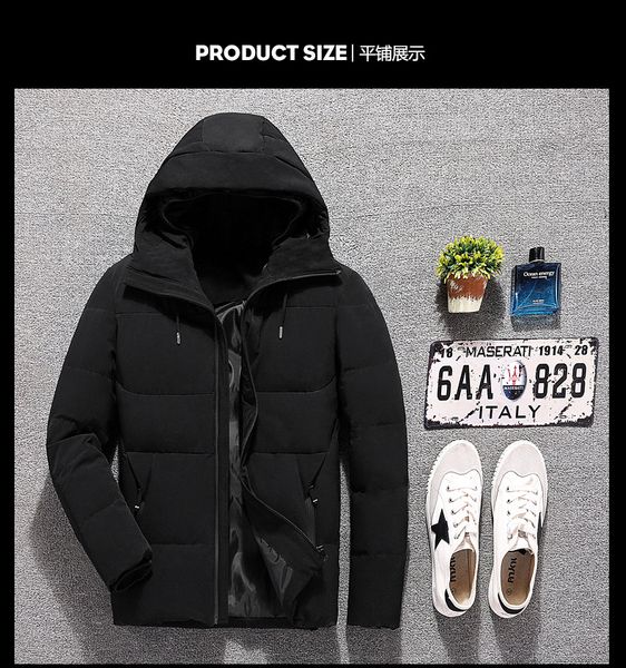 

winter korean version mens jackets casual new hooded thick padded men's parkas jacket coats warm zipper slim outwear 4xl, Black