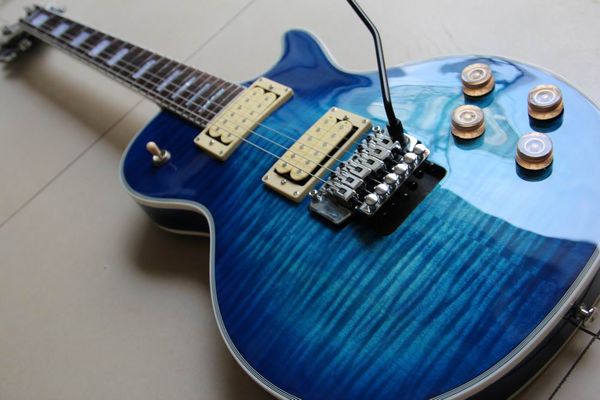 

Бесплатная Доставка Новый Gibsonlpcustom Электрогитара С Флойд Роуз Тремоло Красное Дерево Тела / Шеи Палисандр Гриф В Blue120925