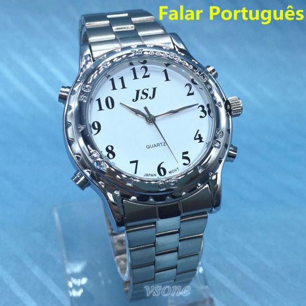 

portuguese talking watch falar portugues for blind people or visually impaired people, Slivery;brown