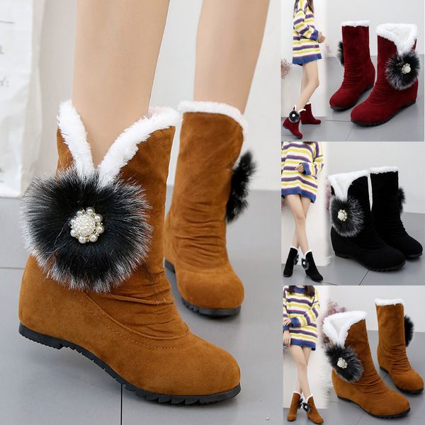 

women suede hairball round toe wedges shoes keep warm slip on snow boots shoes woman winter lady boots for dropshipping new 2018, Black