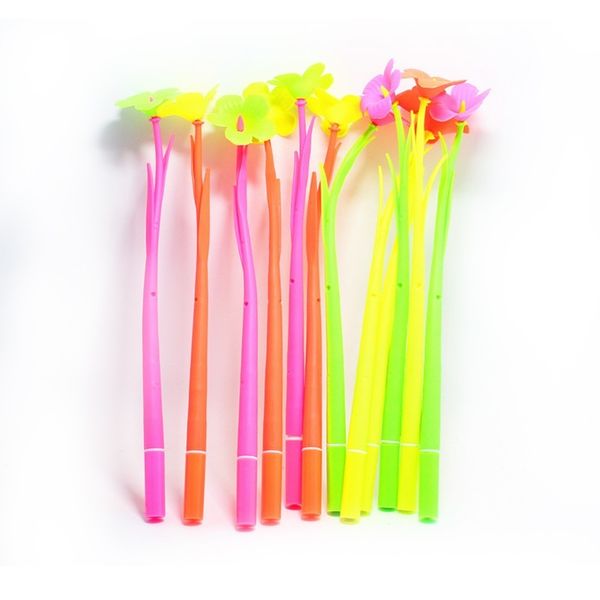 

4pcs cute plant flowers soft silicone gel pen for writing office school supplies black ink 0.38mm korean stationery wj-zxb2