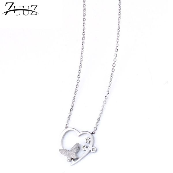 

zuuz stainless steel chain friends pendant choker long heart silver necklace women chocker neckless bts accessories zircon