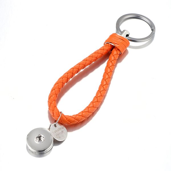 

10pcs orange popular fashion weave pu leather key chains 18mm snap button keychain jewelry for men women 18colors key rings, Slivery;golden