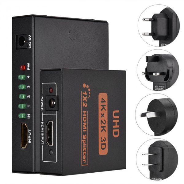 Freeshipping 3D 4K*2K Full HD 1080p 1 in 2 Out/4 Out H-DM-I Switch Splitter Port Hub mit Adapterstecker für HDTV-Projektor