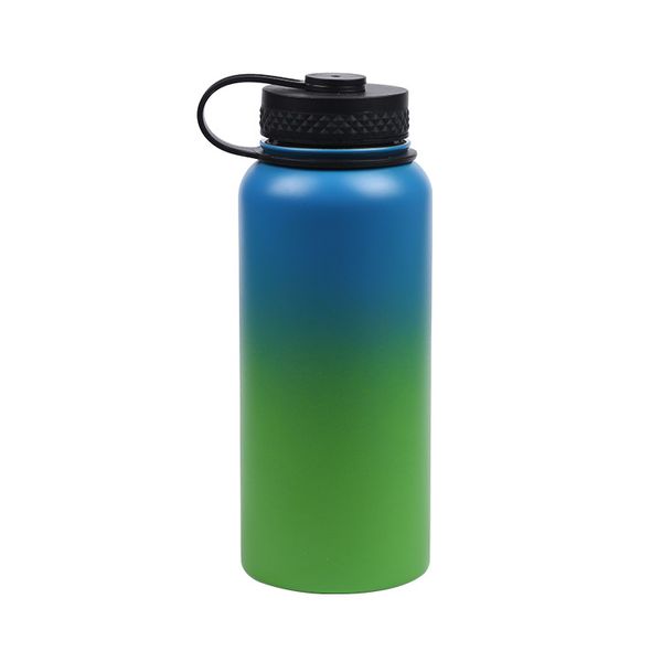 

32oz color gradient vacuum water bottles insulated stainless steel water bottle travel coffee mug cup wide mouth flip cap cups fhh7-1160