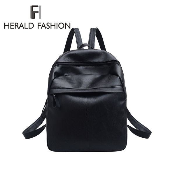

herald fashion quality pu leather women backpack fashion solid school bags for teenager girls casual women black backpacks