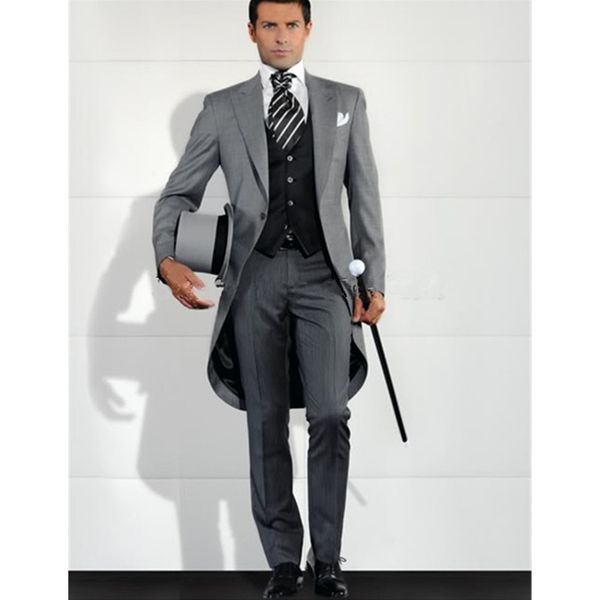 

Серый мужской блейзер фрак блузка Groomsman длинный мужской свадебный костюм (куртка