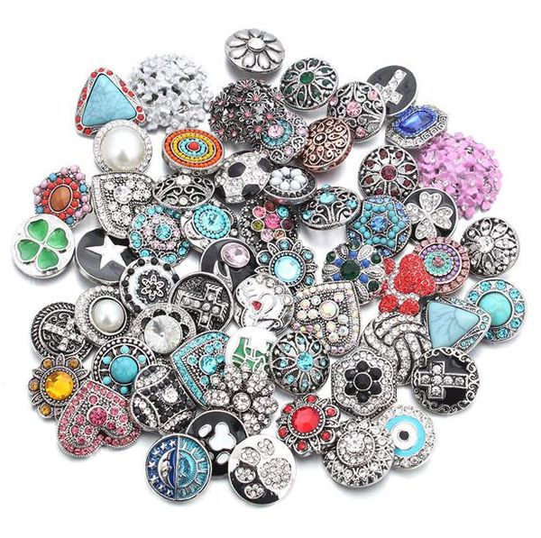 

50pcs 2018 new mixed style 18mm metal snap buttons jewelry 50 designs ginger crystal snap fit 18mm snap bracelet bangles necklac, Bronze;silver