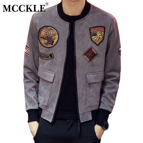 

mcckle men fashion suede 2018 slim fit patch design bomber jacket long sleeve casual mens coats manteau homme jackets men, Black;brown