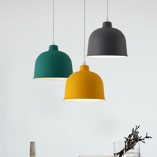 

Modern minimalist color lid chandelier aluminum single head macaron restaurant light creative personality study bedroom pendant lamp