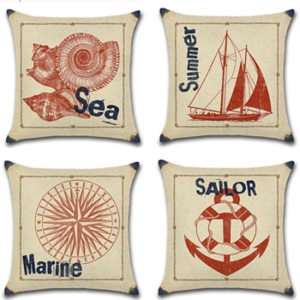 

new pillow cover cotton hand-painted vintage nautical series cotton pillowcase sofa cushion cover home decoration pillow case