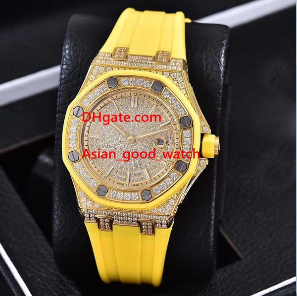 

5 style ladies fashion watch 37mm diamond inlay dial japanese movement18k yellow gold date rubber strap bands automatic woman watch watches, Slivery;brown