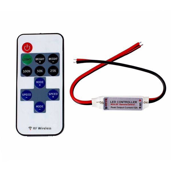 Controlador de luz de faixa LED 11Key RF Controle remoto sem fio brilho ajust￡vel 12V 24V Fonte de alimenta￧￣o 6A Sa￭da