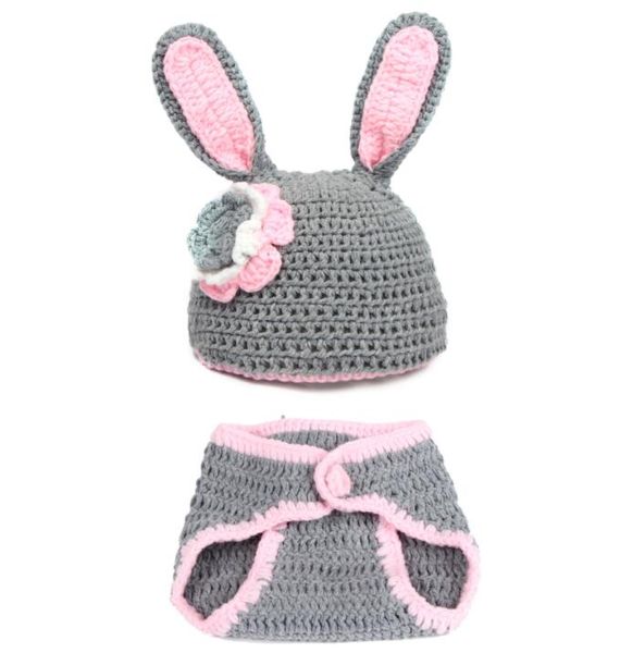 berretti a maglia fiori fatti a mano per neonato bambino fotografia puntelli ragazzo ragazza orecchie lunghe costume crochet cappello di lana bowknot berretto abiti