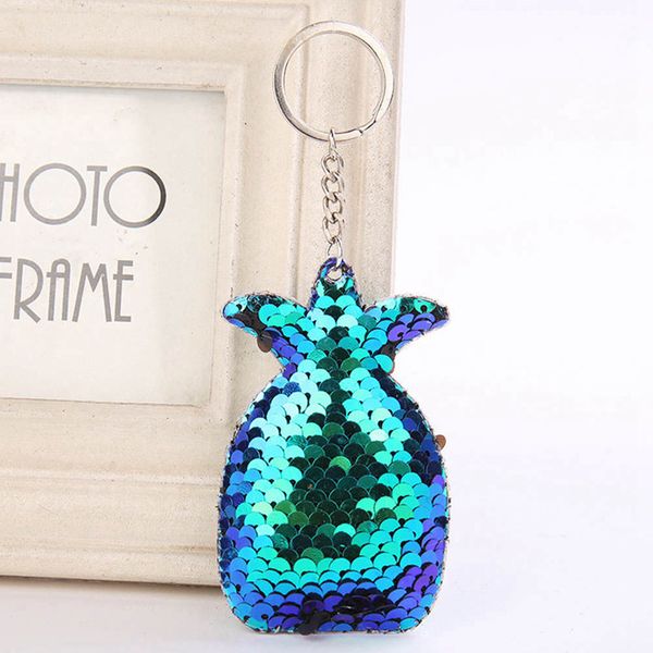 

new cute women pineapple keychain glitter sequins key ring for women handbag purse pendants holder keyring porte clef llaveros, Silver