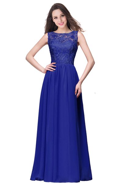 

scoop neck lace chiffon bridesmaid dress 2019 coral purple royal blue wedding guest dresses floor length party gowns, White;pink