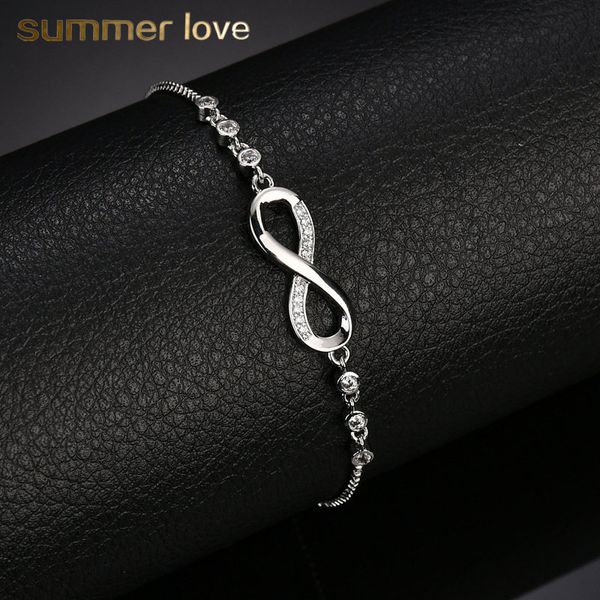 

2018 new fashion silver color infinite bracelet/bangle delicate simple personalized infinity 8 symbol chain adjustable bracelets girls gifts, Black