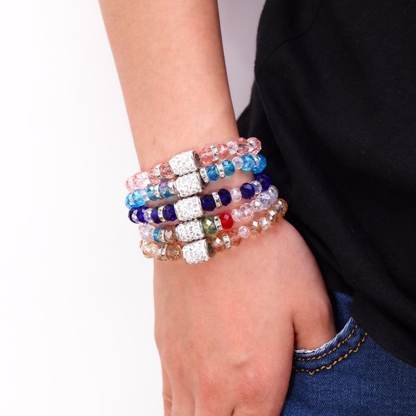 

colorful stone beads with crystal transparent beads bracelet for women & man fashion simple classic bracelet unisex, Black