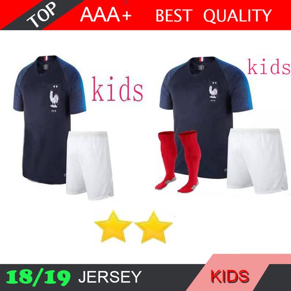 

2 stars kids griezmann home pogba mbappe umtiti kits sock soccer jerseys 2018 world cup kante jersey football dembele francais soccer shirt, Black