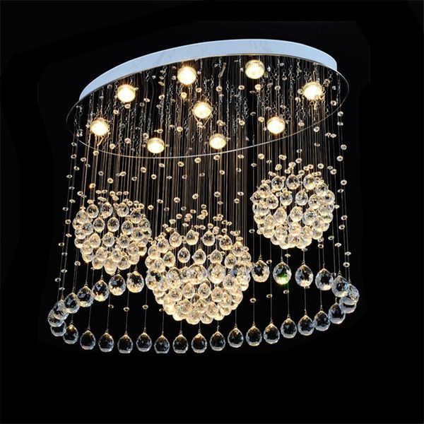 Modern LED teto luzes de chuva de chuva oval k9 cristal candelabro iluminação para sala de estar sala de jantar quarto quarto lighs l31.5 