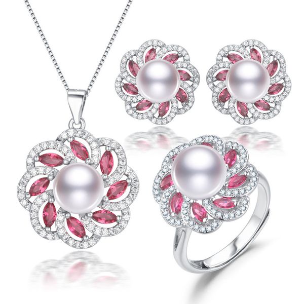 

fresh water cultured 925 sterling silver bridal real pearl necklace and earring set natural freshwater pearl jewelry set, Black