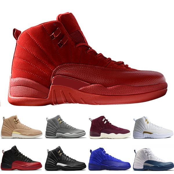 

12 12s mens basketball shoes wheat dark grey bordeaux flu game the master taxi playoffs psny purple blue red suede trainers sports sneakers