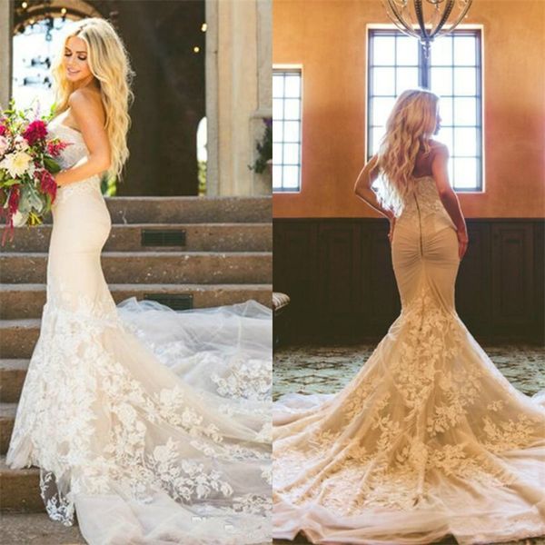 

2019 berta new mermaid wedding dresses elegant sweetheart lace bridal gowns plus size backless fall arabic vestidos wedding dress, White