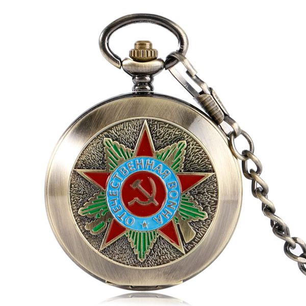 

mechanical pocket watch exquisite soviet sickle hammer symbol fob chain russian fashion clock unique gifts for friends, Slivery;golden