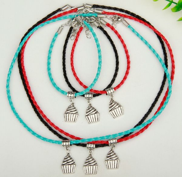 

10 компл./лот новая горячая продажа сплава цинка древнего серебра мини мороженое многоцветный плетеный канат ожерелье браслет набор женщин ю, Silver