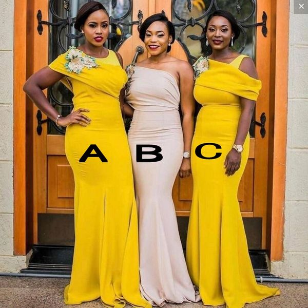 

african plus size bridesmaid dresses yellow handmade flowers satin mermaid bridesmaid dress long maid of honor gowns women formal wear, White;pink