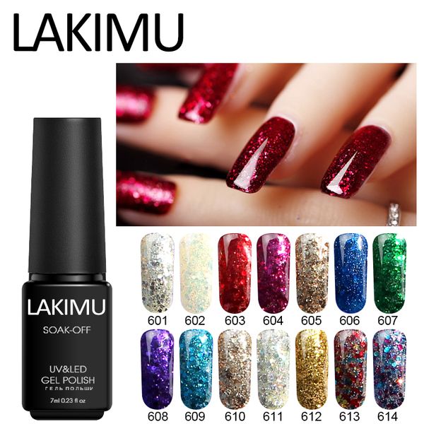 

lakimu new uv nail polish sequins nail gel glitter 7ml diamond glitter soak off gel polish need lamp curing manicure primer, Red;pink