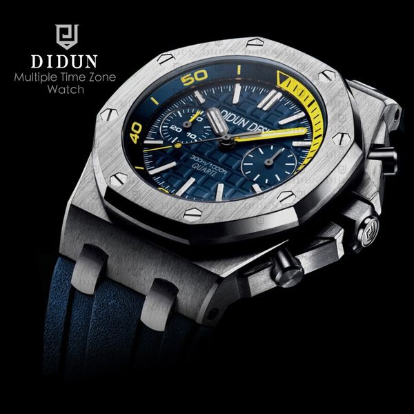 

DIDUN Diver watch Mens Top Brand Blue Luxury Sport Quartz Watch Men Chronograph Shockproof 30m Waterproof Wristwatch