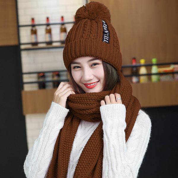 

winter hat female winter scarf suit korean version of the tide warm knitted plus velvet thickening casual wild england, Blue;gray