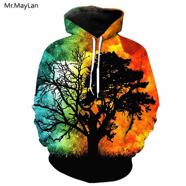 

hipster galaxy big tree sunset 3d print jacket hoodies men/women creative streetwear pullover hat sweatshirts boys coat clothing, Black