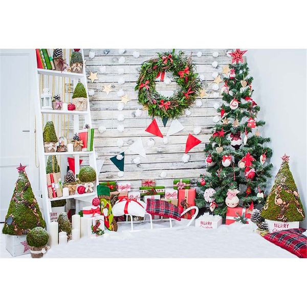 Neugeborenen Baby Dusche Hintergrund Weihnachten Baum Gedruckt Hause Dekorationen Holz Wand Girlande Kinder Weihnachten Party Photo Booth Hintergrund