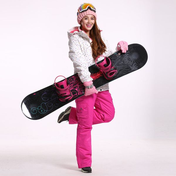 

white dot snow suit jackets women snowboard clothes winter waterproof thicken costumes outdoor ski suit sets jacket +bibs pants