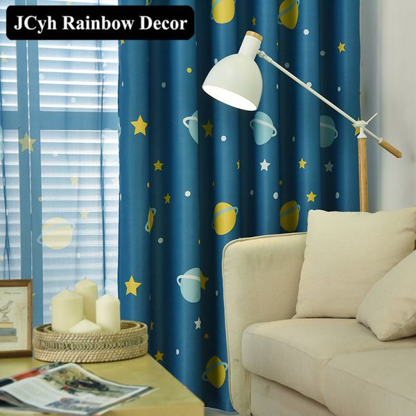 

cartoon planet star blackout curtains for kids room printed curtains for boys bedroom baby room window drapes blue sheer voile