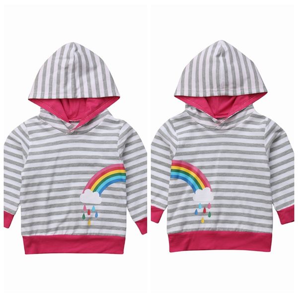 

canis 2019 toddler kids baby boy girl striped rainbow hooded overpull outerwear sweatshirt clothes top, Black