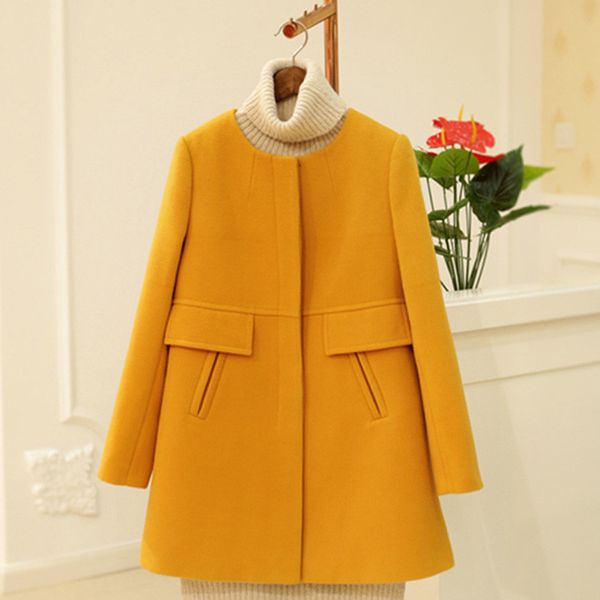 

winter oversize woollen overcoat with a long round collar for women medium coat new style slim thickening sweet trench jacket, Black