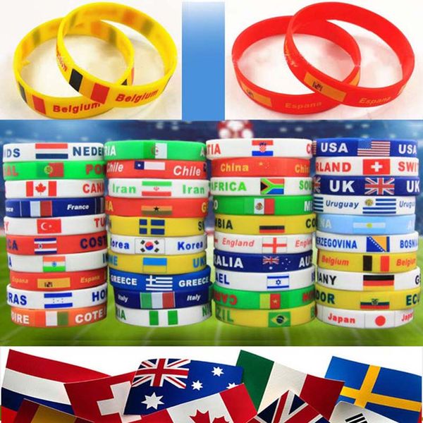 

ktlparty 20pcs/lot 2018 russia world cup football fans national flag logo wristbands silicone elastic bracelet wrist strap band