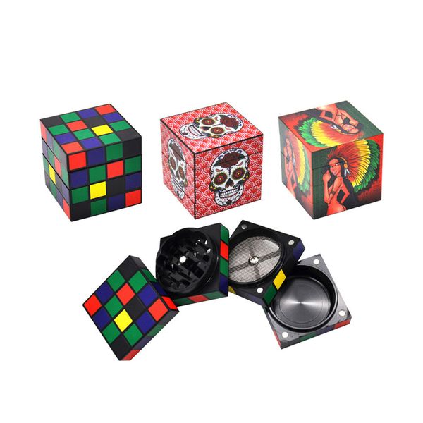 Creative Design Diameter Cube 50 * 50 мм 4 части Magic Cube Herb Grinders Aluminium Trub Terb Drather Smoke Cigarette Greamer Последнее курение Accesso