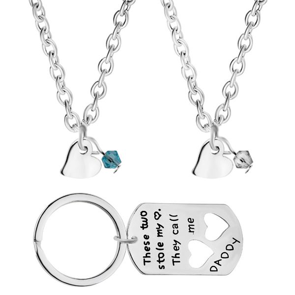 

these two stole my heart they call me daddy dad and 2 childrens 3pcs/set children's necklaces daddy's keychain father's day gift, Silver