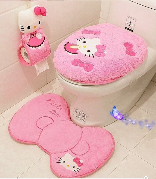 

Мультфильм Hello kitty ванная комната коврик анти-скольжения туалет ковер ванна ковер 2 цвета замши DIY мат 36 * 57 см
